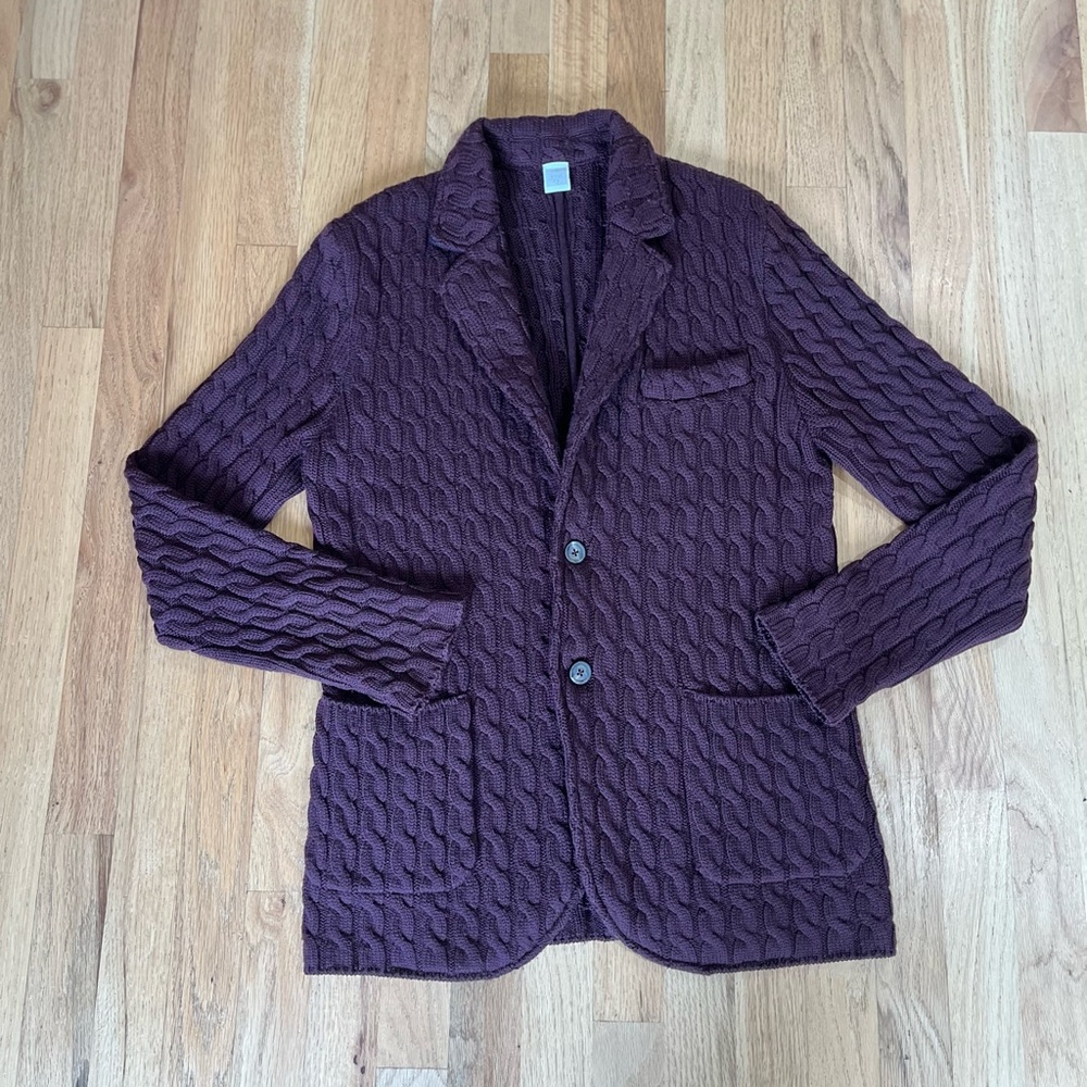 Eleventy Cable Knit Cardigan Sweater/Blazer Made in Italy Burgundy